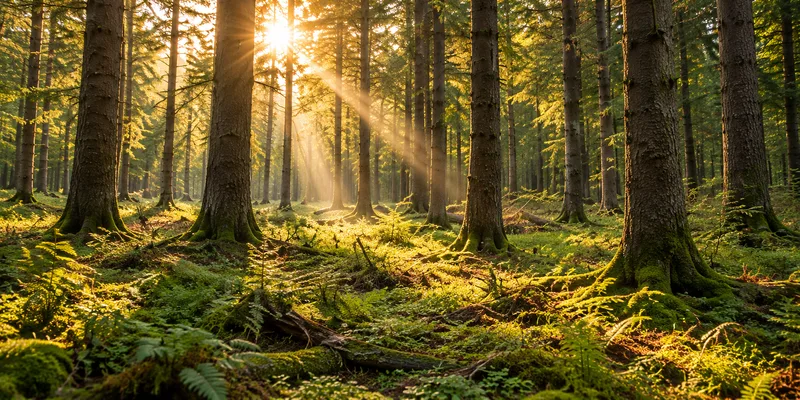 Sonnenlicht in einem gepflegten Waldbestand